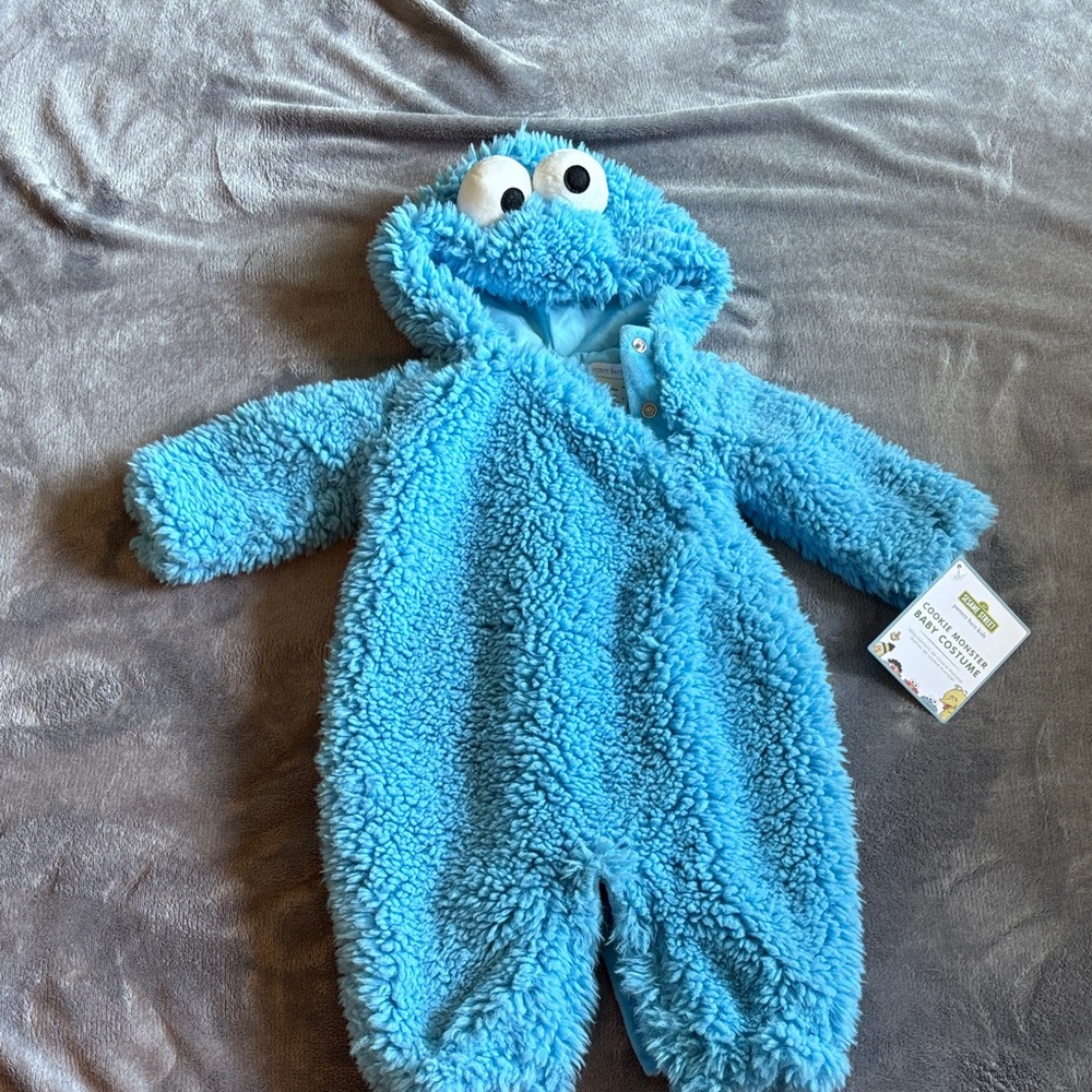 Pottery Barn Kids Blue Fuzzy Cookie Monster One-Piece Footie